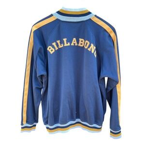 Vintage 90s Billabong Mens Track Jacket Zip Up Navy Blue Yellow Stripe Size M